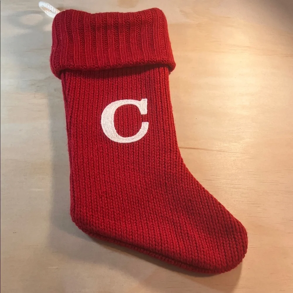 Red Knit Christmas Stocking with Letter C